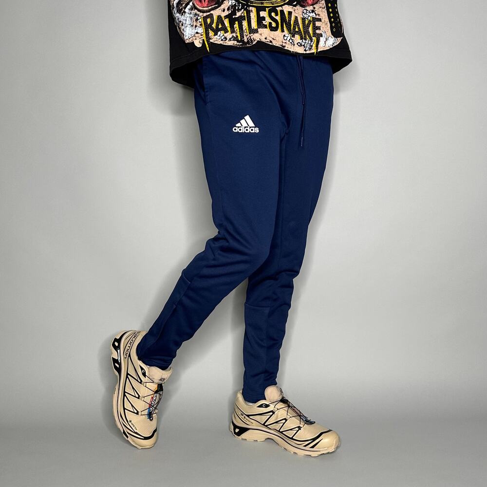 Vintage Y2K Adidas Sweatpants Mens S Slim Fit Navy Blue White Polyester Joggers